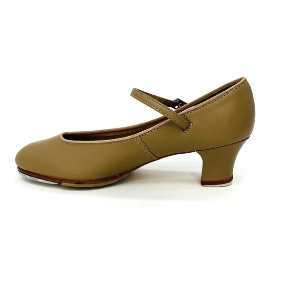 Capezio Heeled Tap Shoes Tap Jr. Footlight Caramel Tan Leather Size 5.5 New - Picture 7 of 12